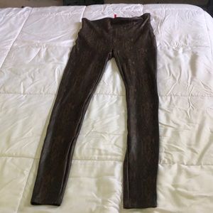 Spanx Faux Leather Snakeskin Brown Leggings